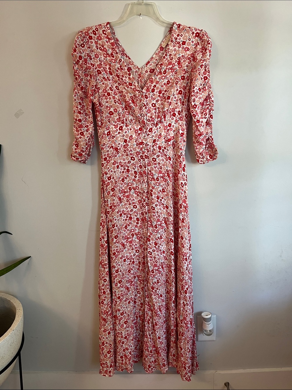 By TIMO Stunning Floral V-Neck Red White and Pink Viscose Maxi Dress M